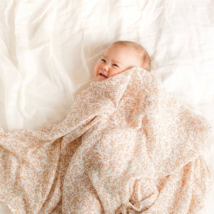 Golden Vines Organic Muslin Wrap Swaddle for wholesale by Fox & Fallow