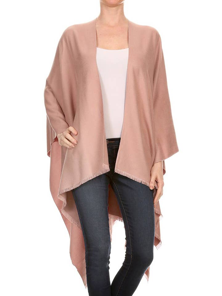Cap Zone – wholesale Poncho – Women's – Solid Faux Cashmere Open Cape Poncho