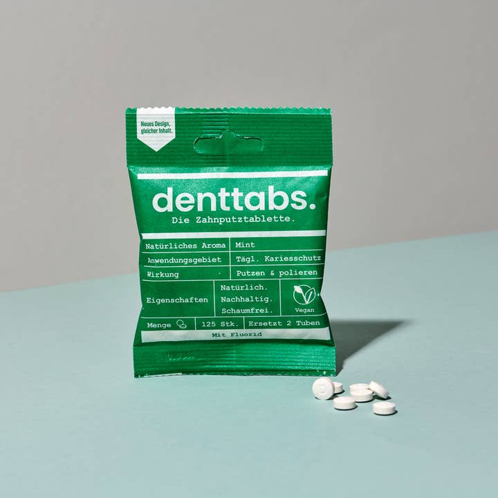 Display: 10x125 pieces of Denttabs The toothbrush tablet Mint - m for wholesale by Denttabs Zahnputztabletten