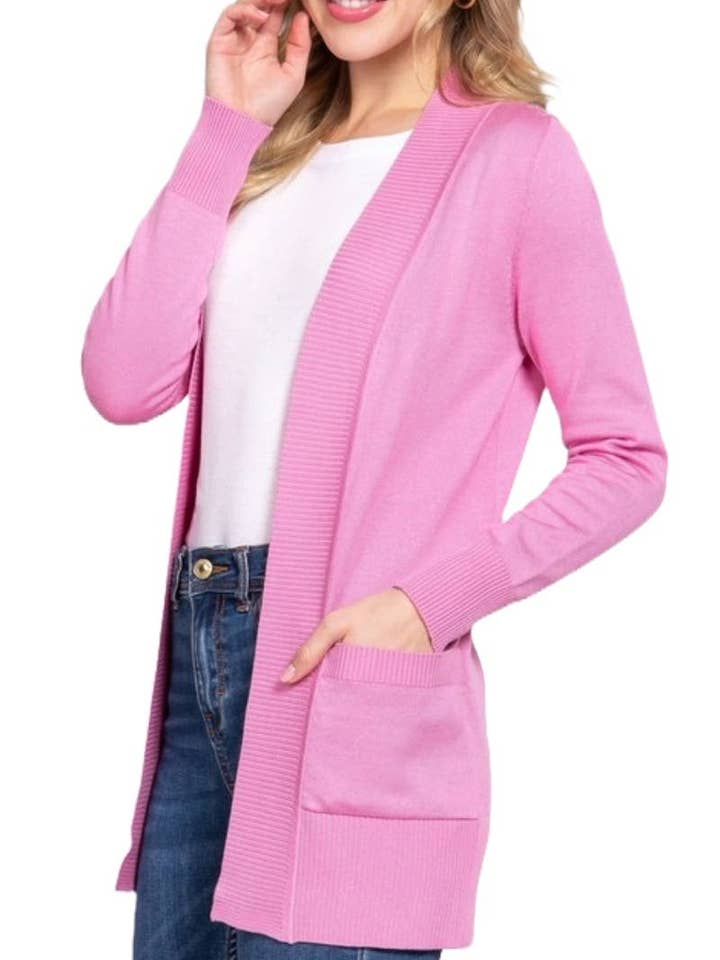 Cardigan ouvert à manches longues et bandes côtelées pour la vente par Vanilla Monkey