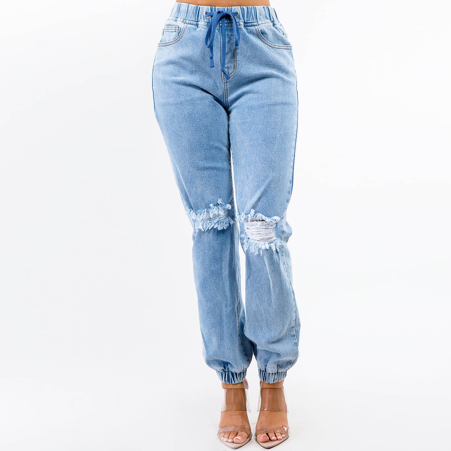 American Bazi - Wholesale Jeans - Women's - HIGH WAIST DENIM JOGGER STYLE PANTS-RJJ302590