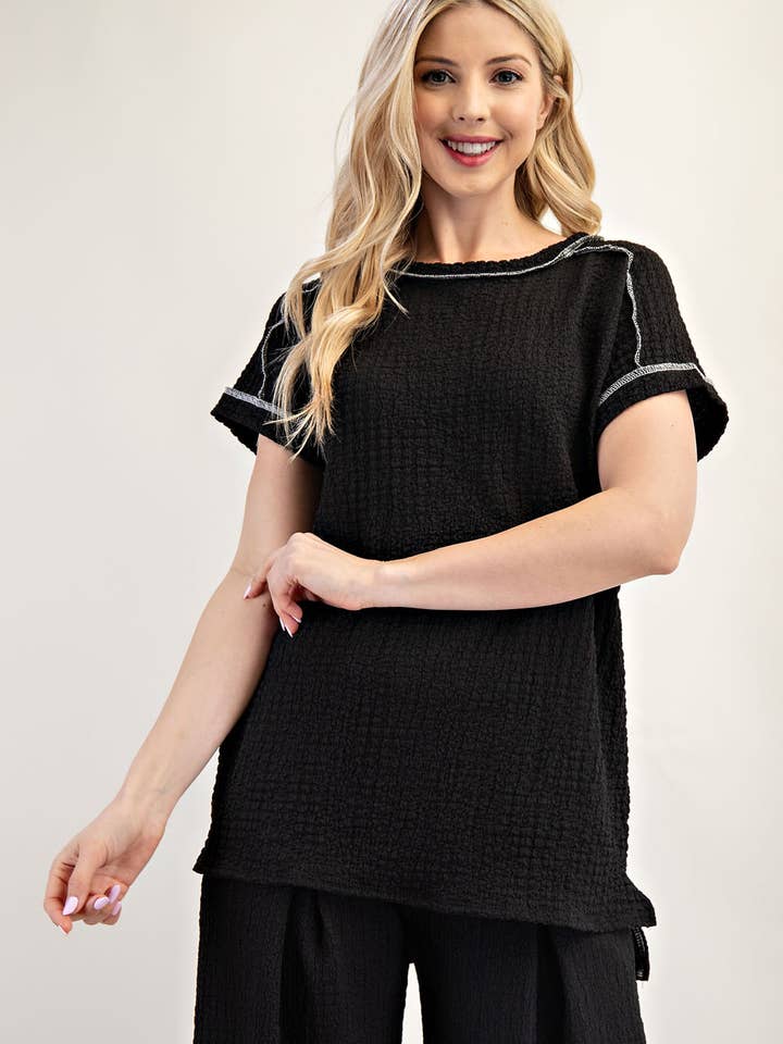 TOP TESTURIZZATO A MANICHE CORTE VESTIBILITÀ COMODA TAGLIA FORTE -CT23895 per la vendita all'ingrosso da parte di Celeste Clothing