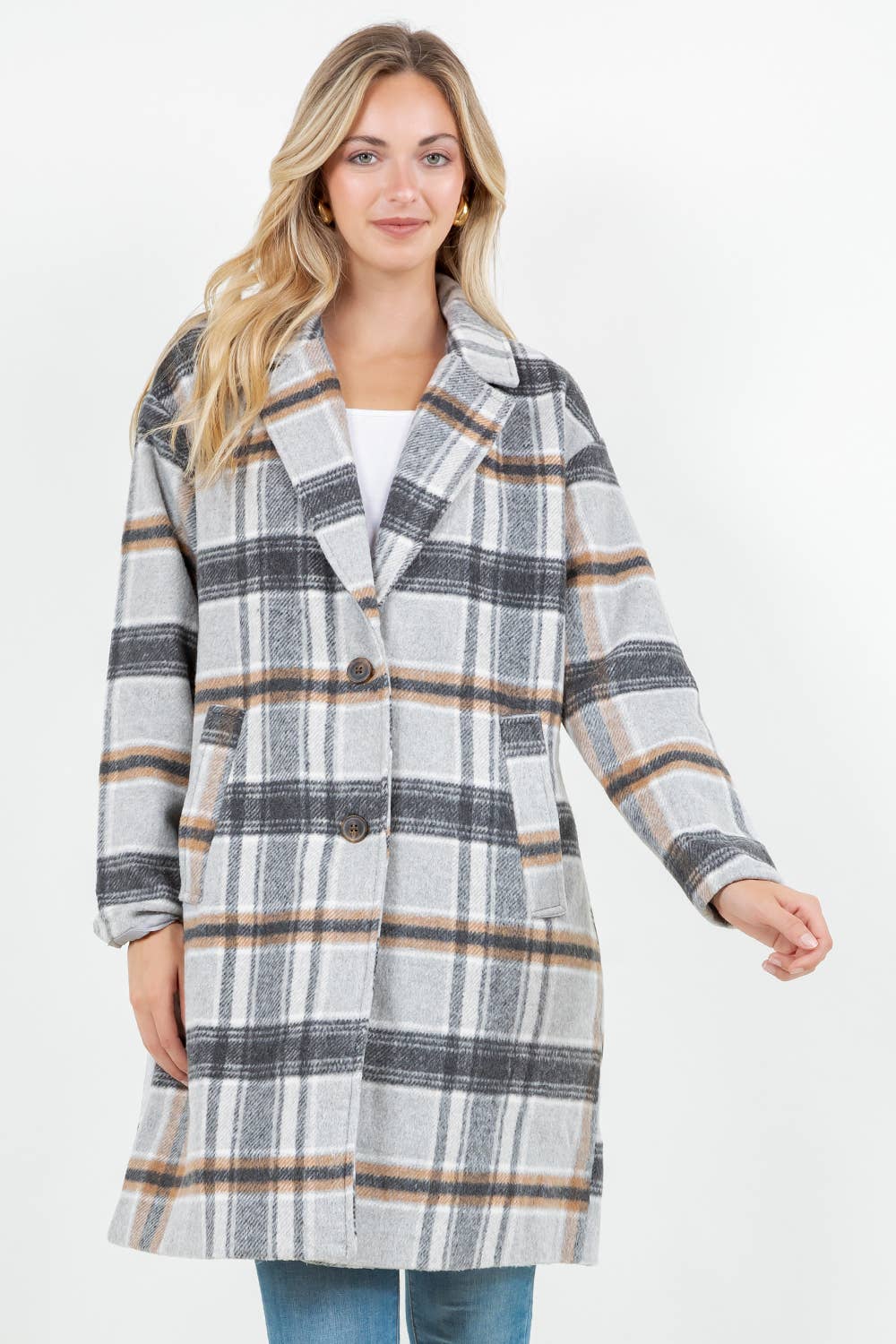 Veracci - Wholesale Coat - Women's - Relaxed Fit Wooly Paid Duster Jacket - Coat2