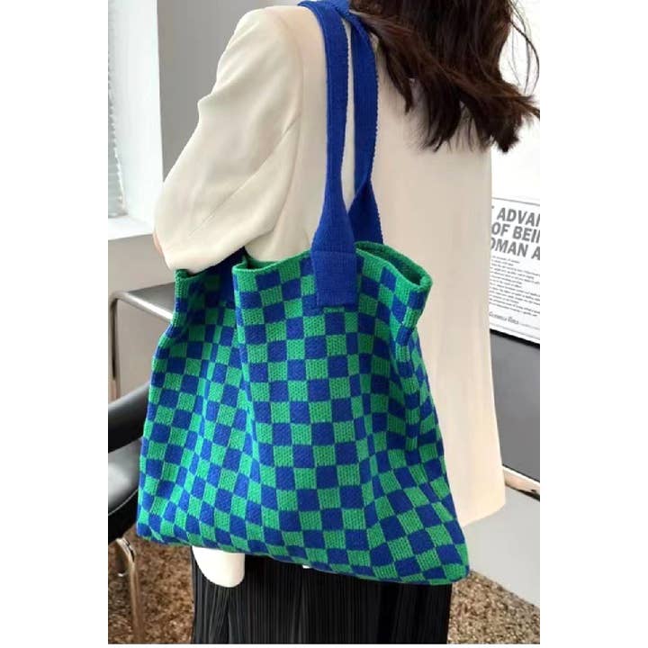 42POPS - Wholesale Shoulder Bag - Women's - ...SI-26661 Checkered Crochet Knitted Canvas Bag 06113