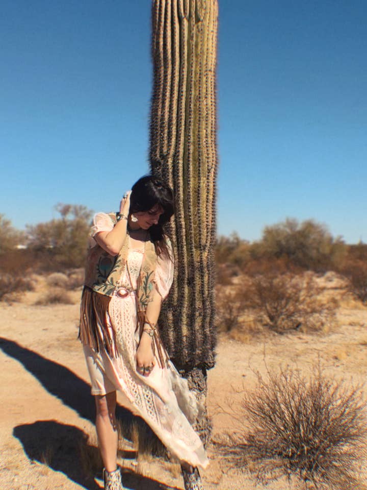 Wylder Trading Company - Wholesale Outerwear Vest - Women's - Boho Western Fringe Cowgirl Hippie Vest Leather Kantha17