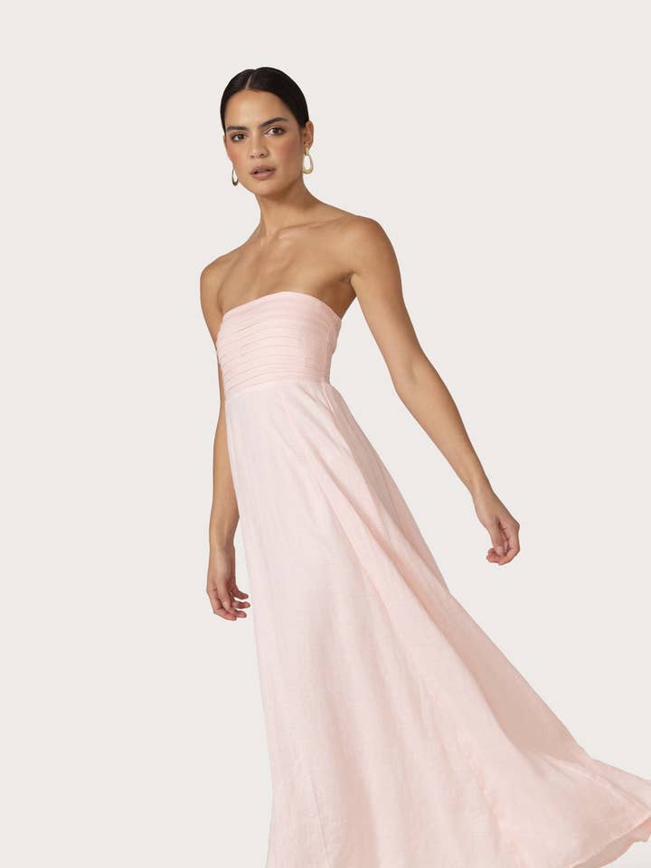 Talia Leinen-Pintuck-Maxikleid in Petal für den Großhandel von Lusana