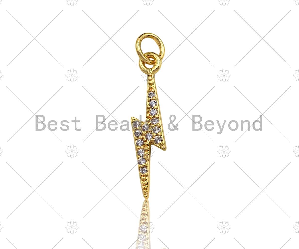 BestBeads&Beyond - Vente Breloques/médailles personnalisées - CZ Micro Pave Lightning Shape Pendentif/Charm, Charm Zirconia Cubic, Collier Bracelet Charm Pendentif,4x20mm, Sku #LD221