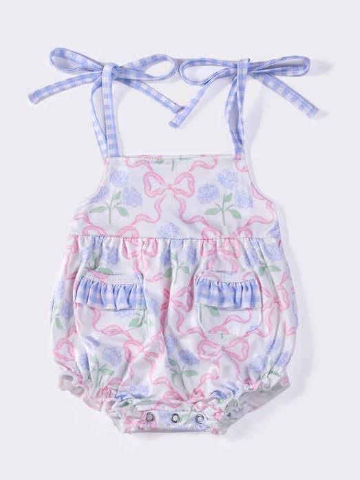 Blue bow tie strap girl bubble COQUETTE for wholesale by Southern Charm Baby Co