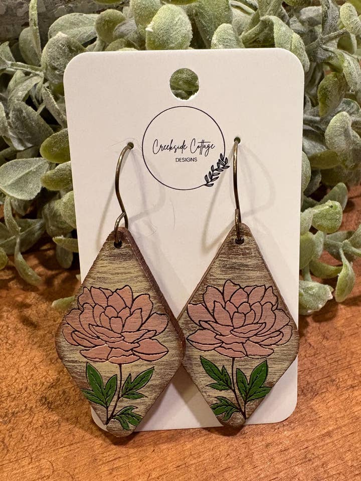 Pink Floral Drop Earrings, Floral Earrings for wholesale by Creekside Cottage Designs