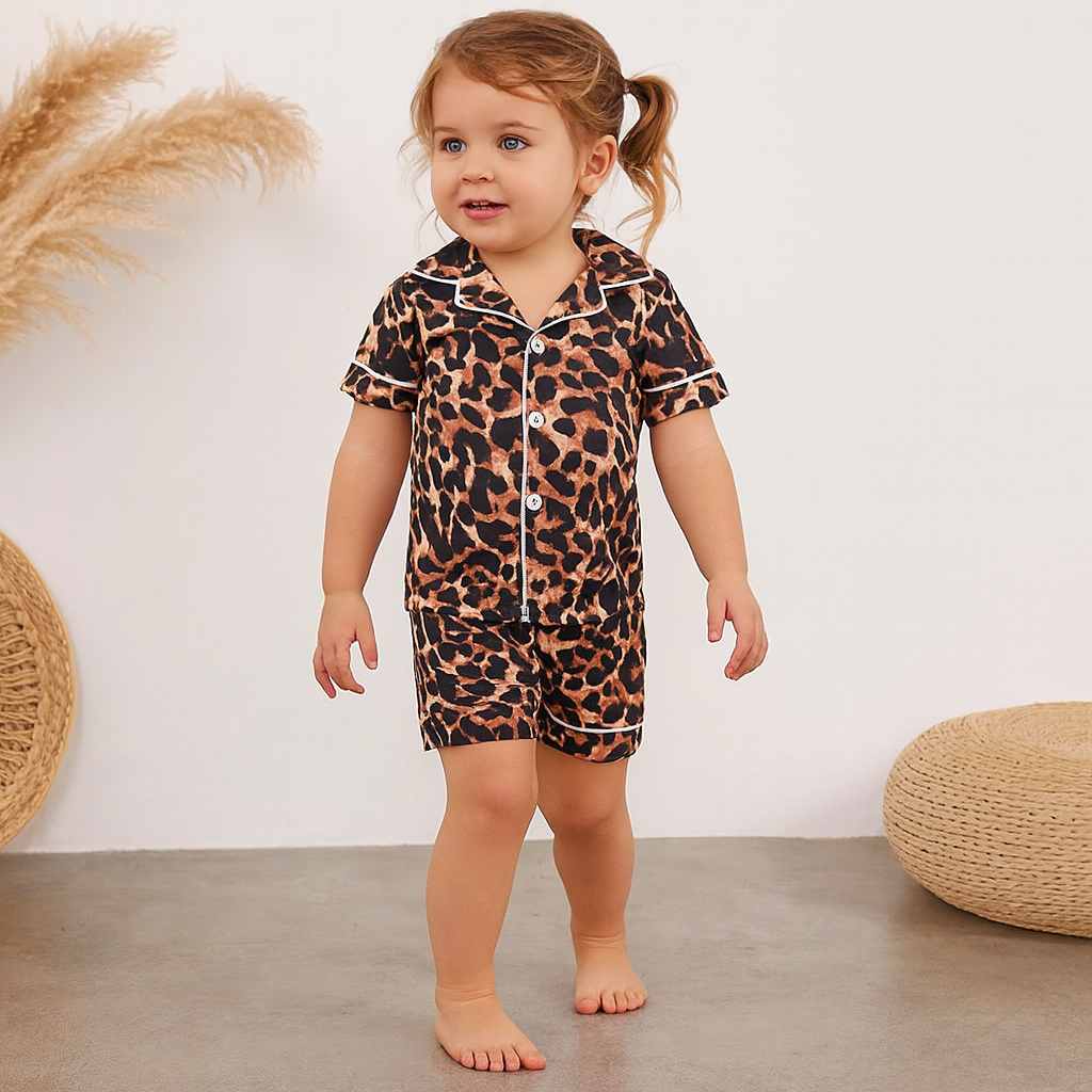 Fennco Styles - Wholesale Pyjamaset - Kinderen - Bruine pyjamaset met korte mouwen voor meisjes, 2 stuks4
