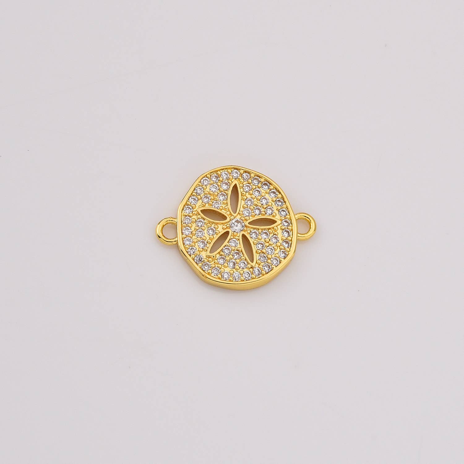 Beads Creation – wholesale Individual charm/pendant – CZ Sand Dollar Link, Gold Filled Flower Connector, CN4920