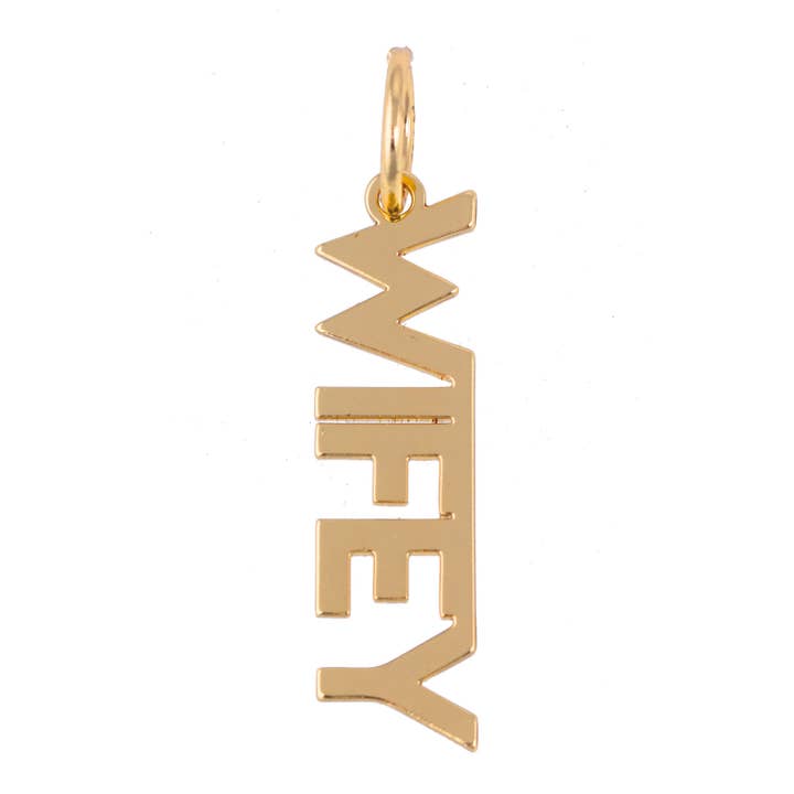 "WIFEY" Block Letter Charm in Shiny Gold for wholesale by Canvas Style