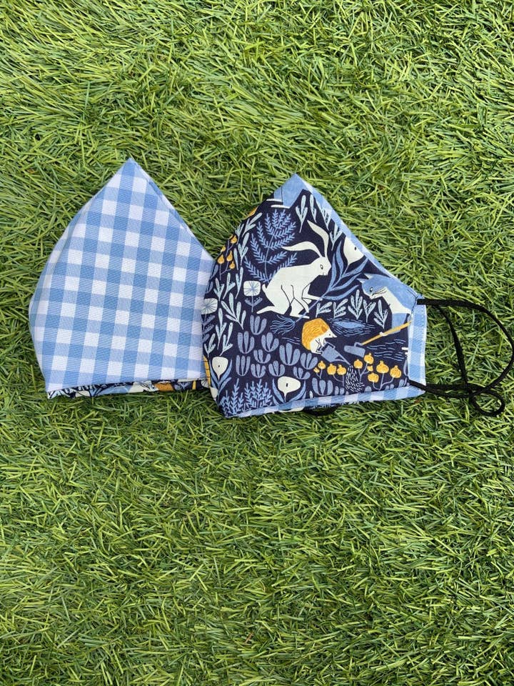 Busy Bees/Blue Gingham Mask for wholesale by Retrolicious