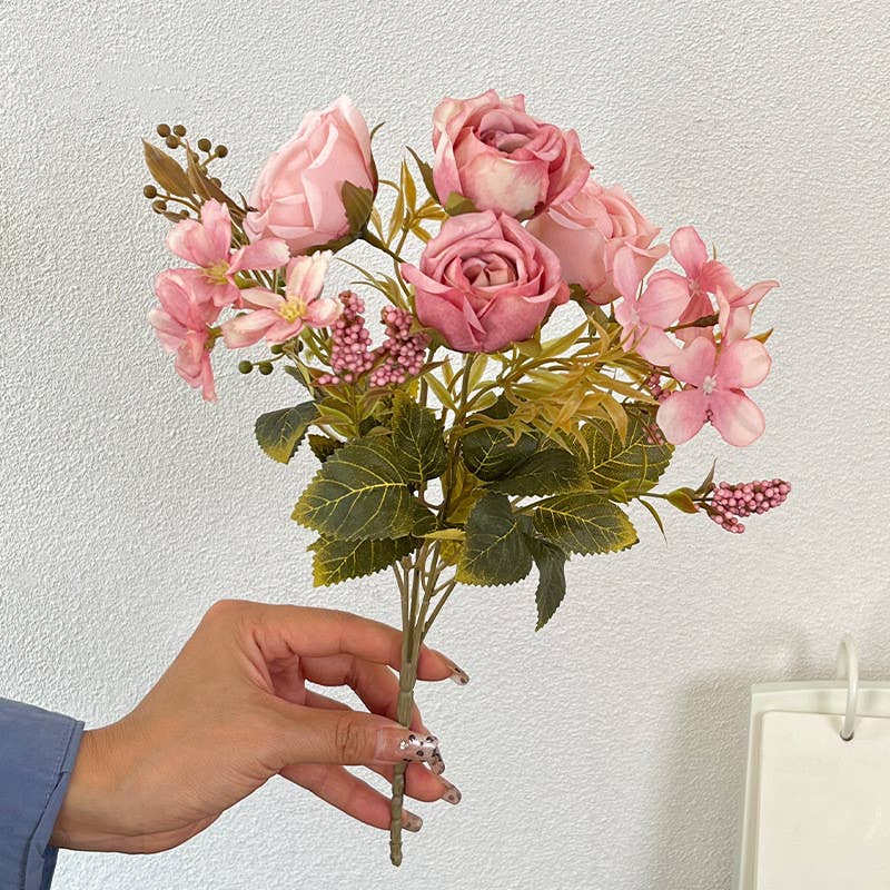 Sweet Home Deco – Engroshandel Kunstige blomster – 13'' lang buket med blandede blomster i silke, roser/margeritter i efterårsfarver1