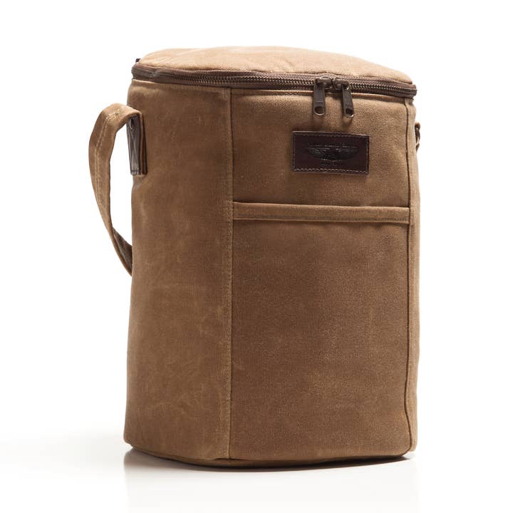 Sac à bouteilles de bourbon et de vin à quatre compartiments en toile cirée pour la vente par Parrott Canvas Company