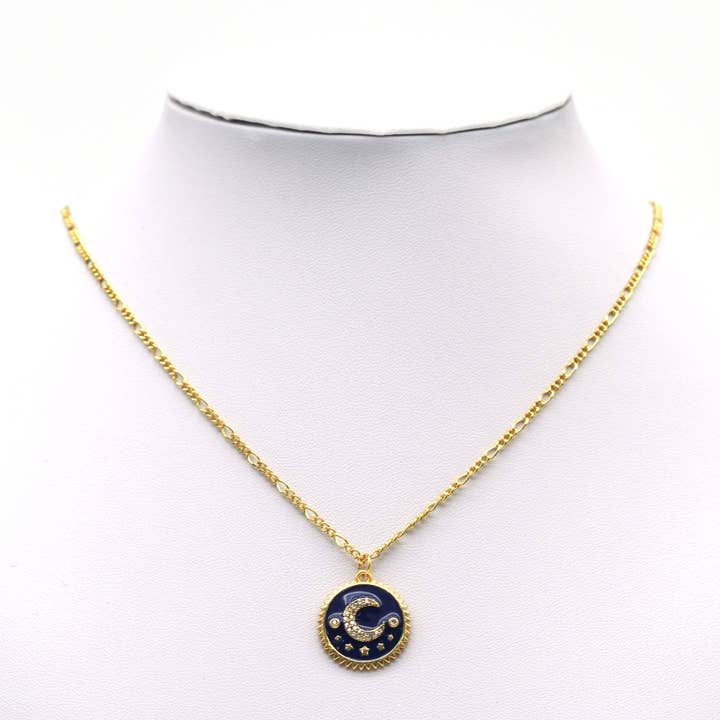 BestBeads&Beyond – Großhandel Individueller Charm/Anhänger – CZ Emaille Crescent Moon Stern auf runder Münze Charm, Artikelnummer #Y7013
