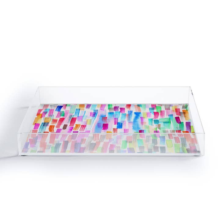 Deny Designs - Wholesale Decorative Tray - Ninola Design Colorful Brushstrokes White Acrylic Tray3