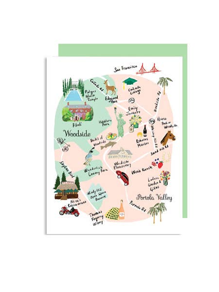 Woodside CA Map Note Card FNC203 for wholesale by Little Love Press