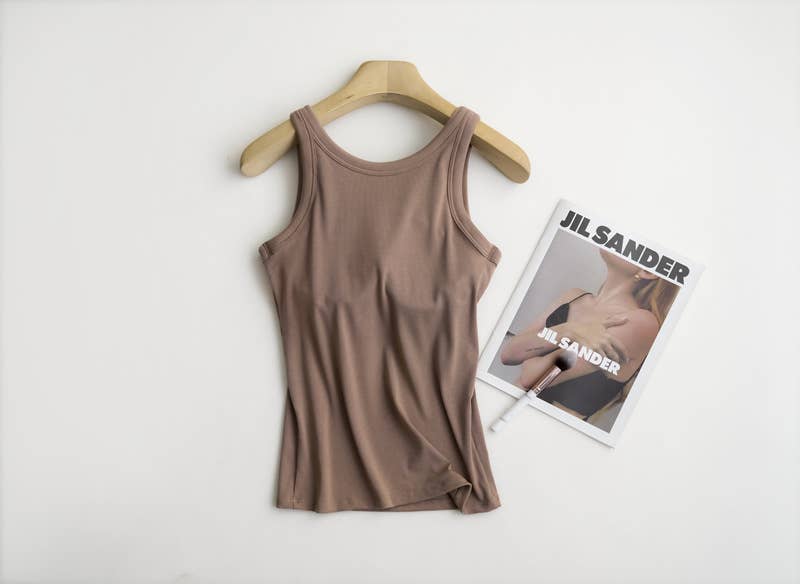HIDDENBRAND - Wholesale Tank Top - Women's - Essential Basic Rib Soft tank top w built in bra8