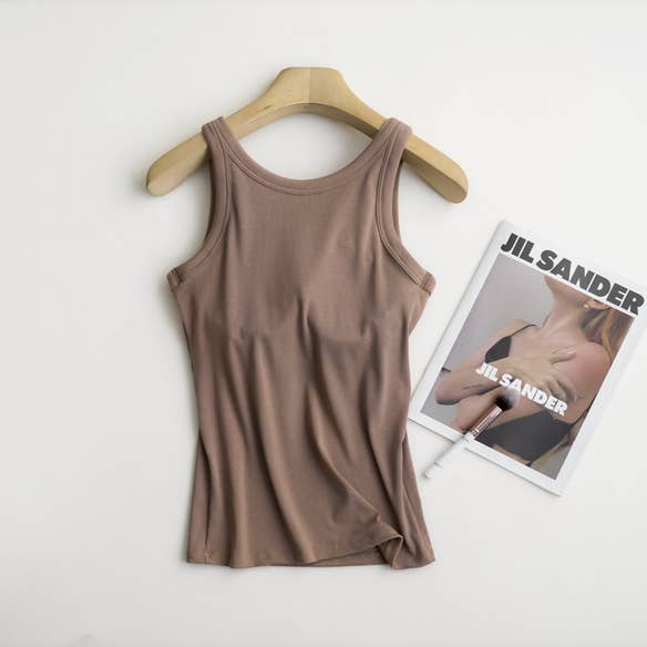 HIDDENBRAND - Wholesale Tank Top - Women's - Essential Basic Rib Soft tank top w built in bra8