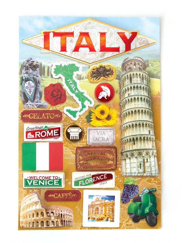 Travel-Italy Dimensional Sticker for wholesale by Paper House Productions