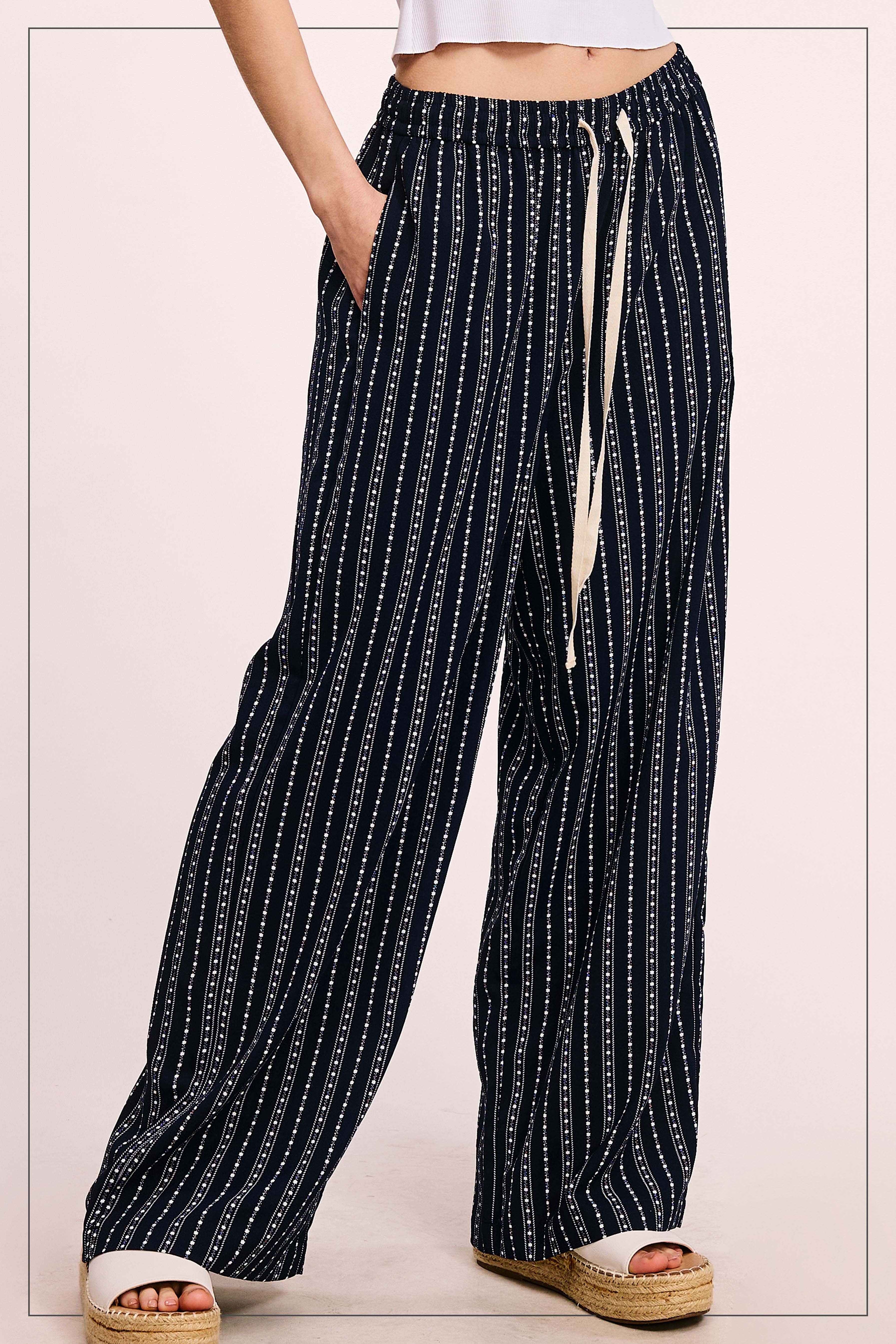 La Miel – Calças - Mulher por atacado – JDP4228-Calças de Design Padronizado de Corte Descontraído Com Bolsos1