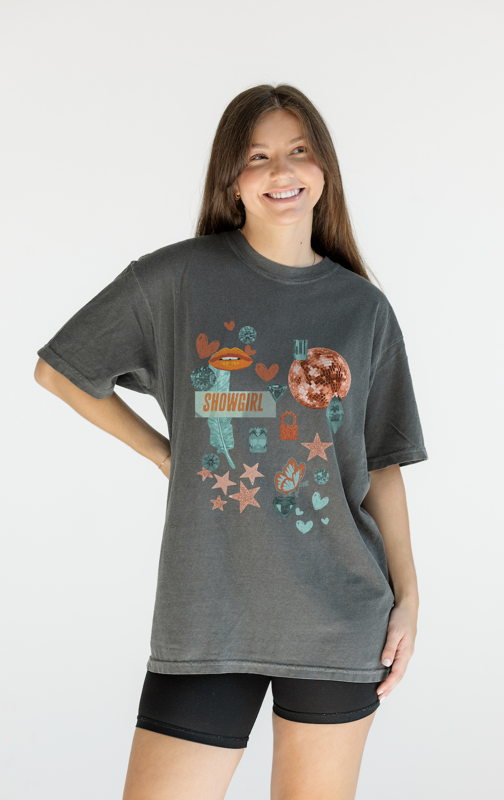 Girl Tribe Co - Wholesale T-Shirt (Graphic) - Women's - Showgirl Collage Tee in Pepper1