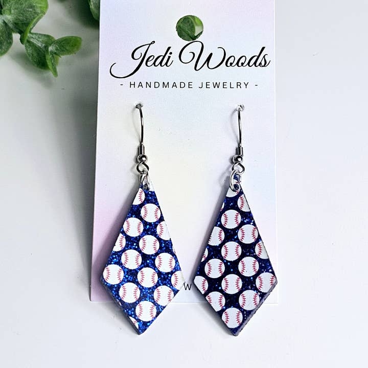 Jedi Woods LLC – wholesale Dangle earrings – Blue Glitter Baseball Diamond Earrings