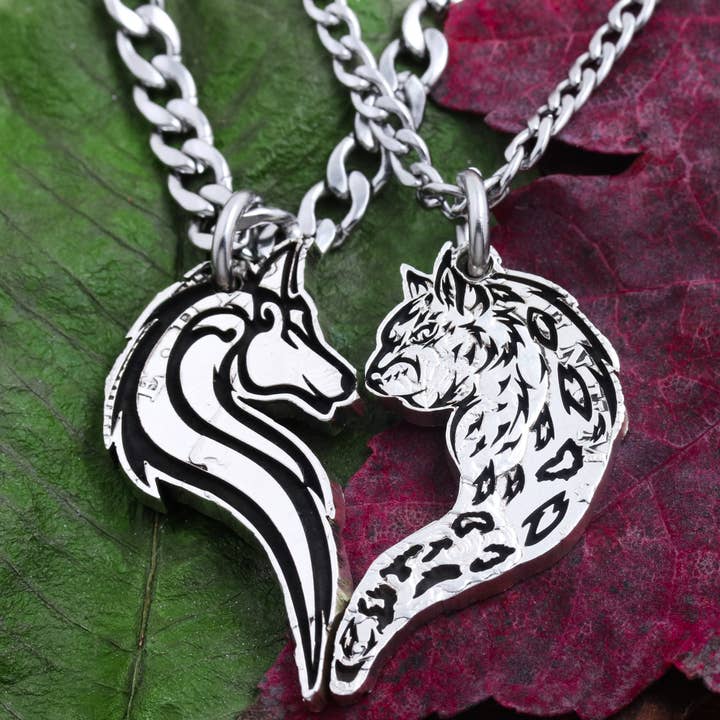 Wolf and Leopard Couples Necklaces for wholesale by NameCoins