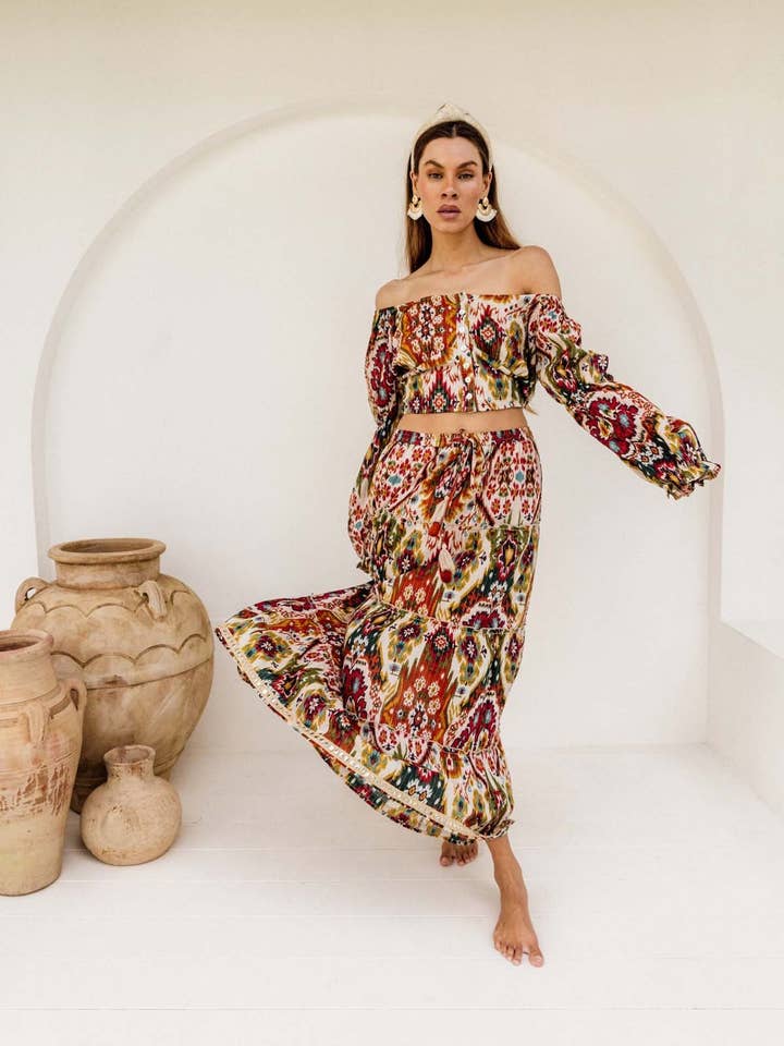 I AM PYLGRYM - Wholesale Skirt – Women’s - Diva Long Skirt - Moon Beam Ikat