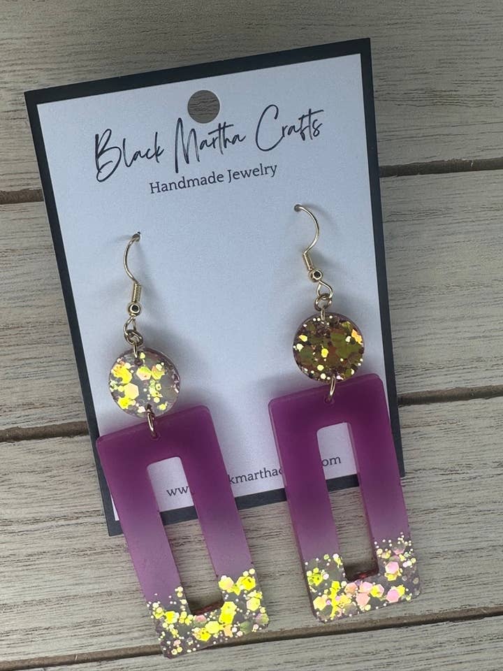 "Crown Royal"- Purple Resin Glitter Earrings for wholesale by Black Martha Crafts