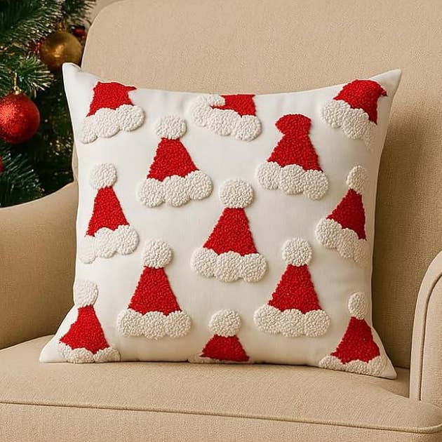 Cojín de Navidad de 18" con sombreros de Santa bordados para venta al por mayor de Fennco Styles