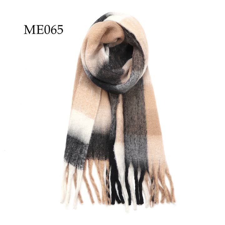 Adorro - Wholesale Scarf - Women's - Soft Chunky Oblong Multi Color Plaid Fleece Scarf (14 colors