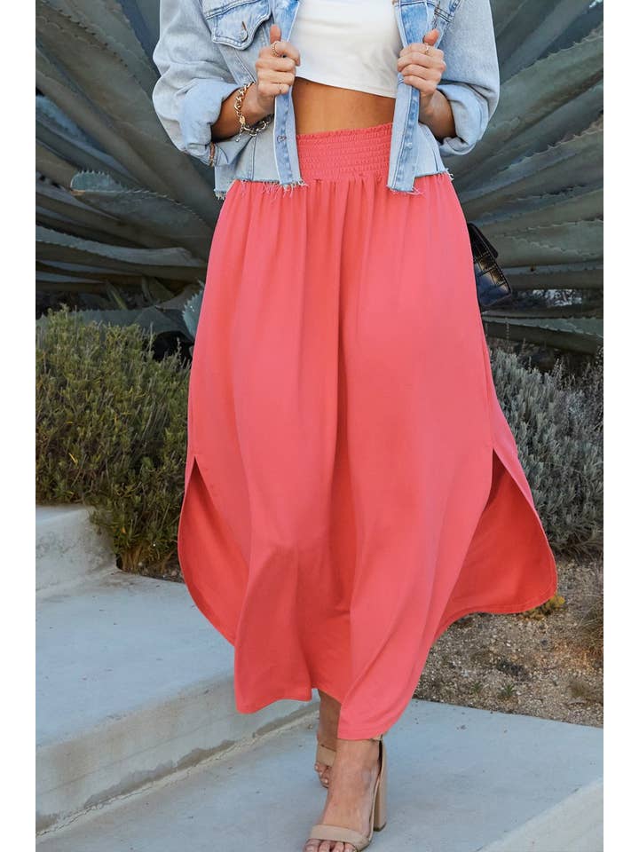 NINEXIS - Wholesale Skirt - Women's - CWBLS041_SMOCKING WAIST MAXI SKIRT WITH SIDE POCKET