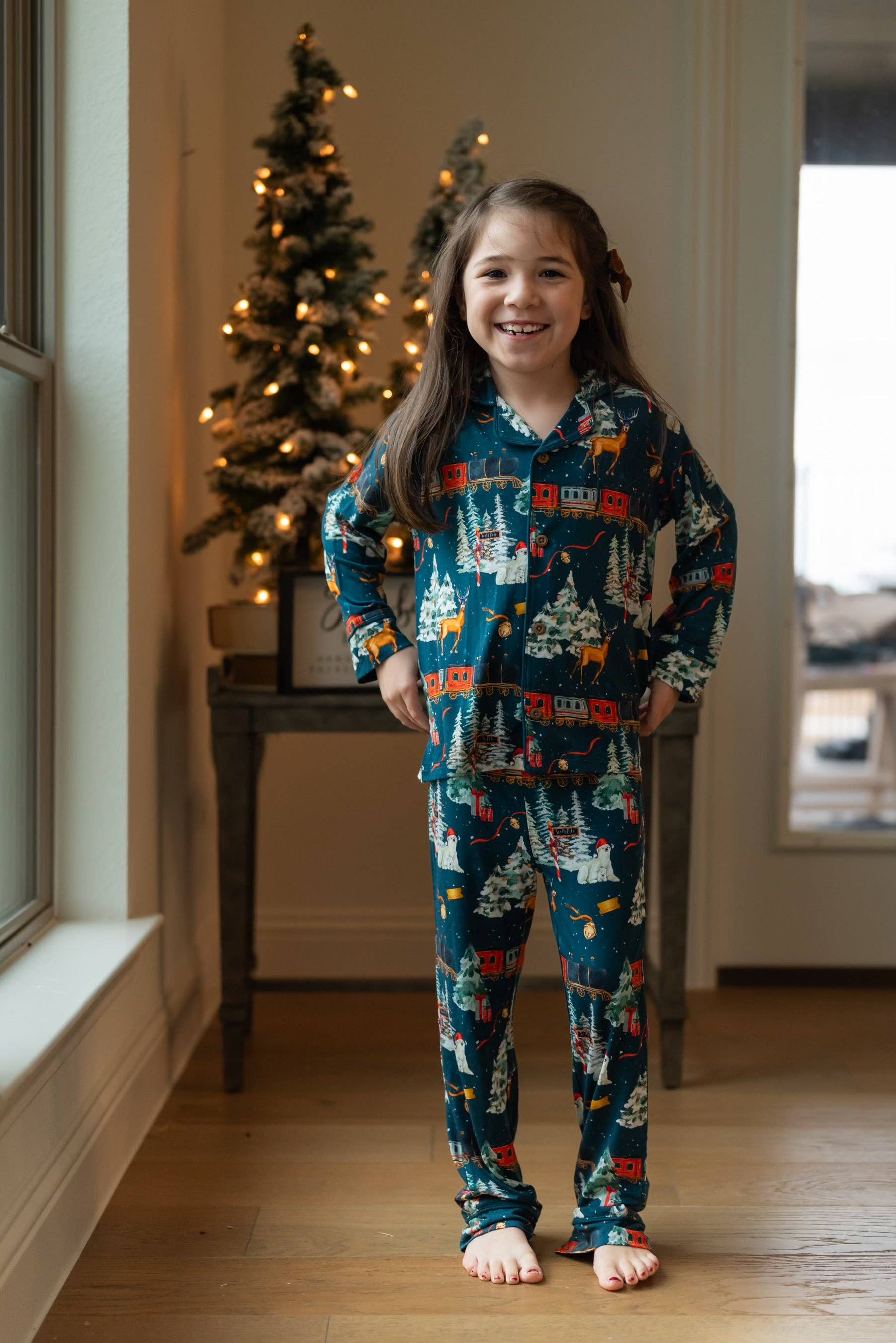 Riley & Rett - Vente Haut et bas de pyjama – enfant - Chemises traditionnelles à boutons North Pole Express2