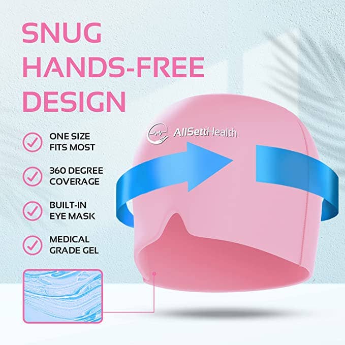AllSett Health - Wholesale Hot/Cold Compress - Migraine Relief Cap Ice Head Wrap Headache Hat, Pink2