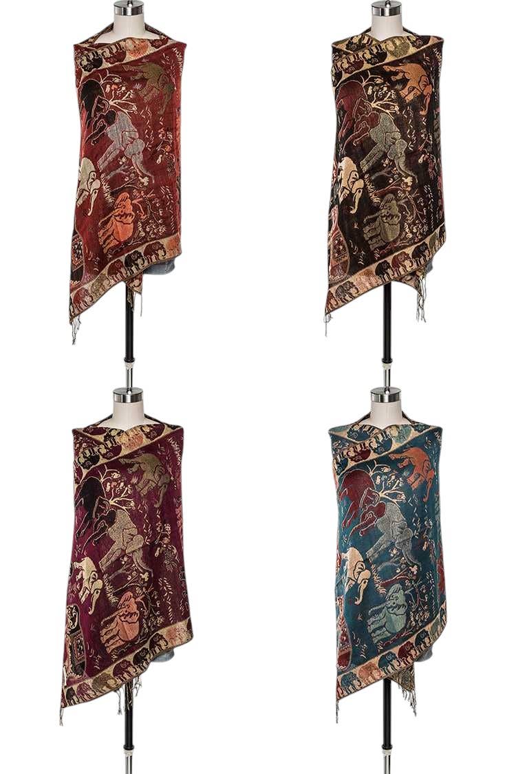 LA Jewelry Plaza - Wholesale Scarf - Women's - Elephant Jacquard Large Pashmina Scarf Set2