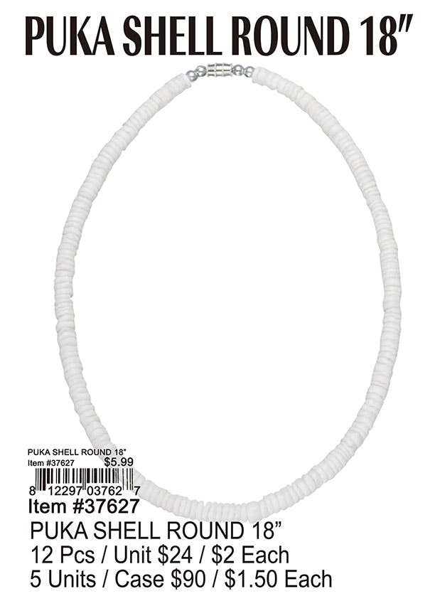 Puka Creations - Wholesale Beaded/pearl necklace - Puka Shell Round 18" Necklace