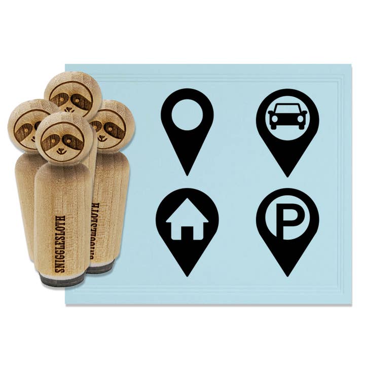 Map Location Markers Parking Car Home Rubber Stamp Set for Stamping Crafting Planners for wholesale by Sniggle Sloth