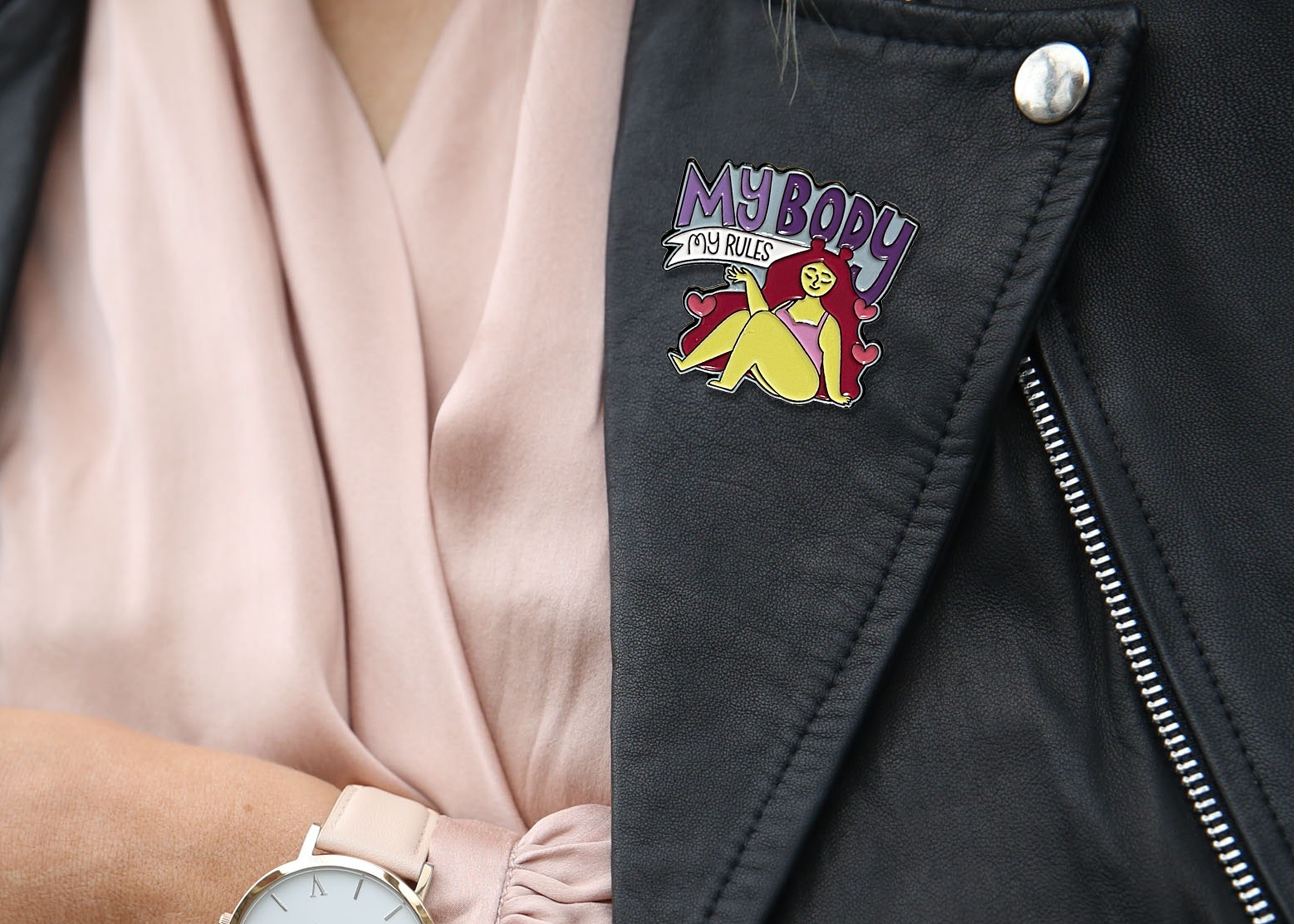 Neha Lee Designs - Wholesale Lapel Pin/Button - My body my rules enamel pin2