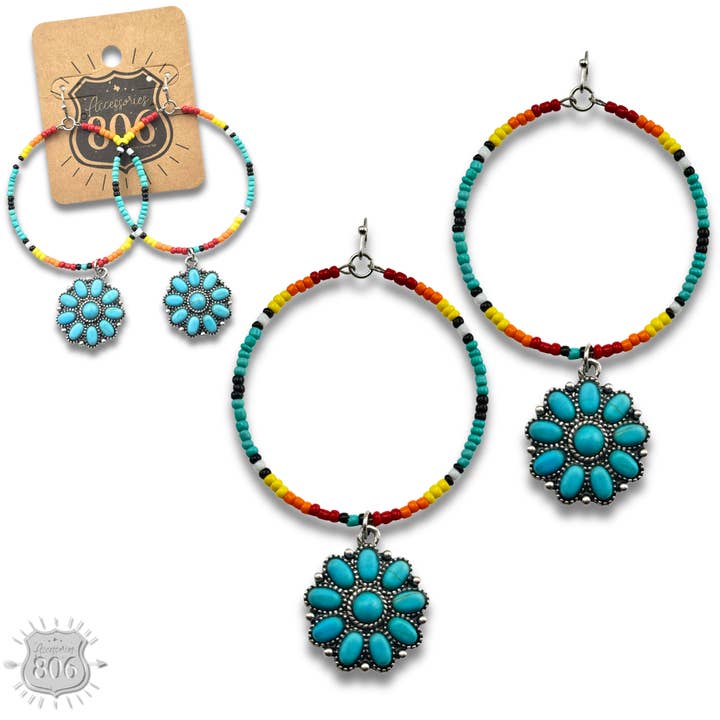 Stone flower charm beaded earring, last call for wholesale by Pink Panache Brands