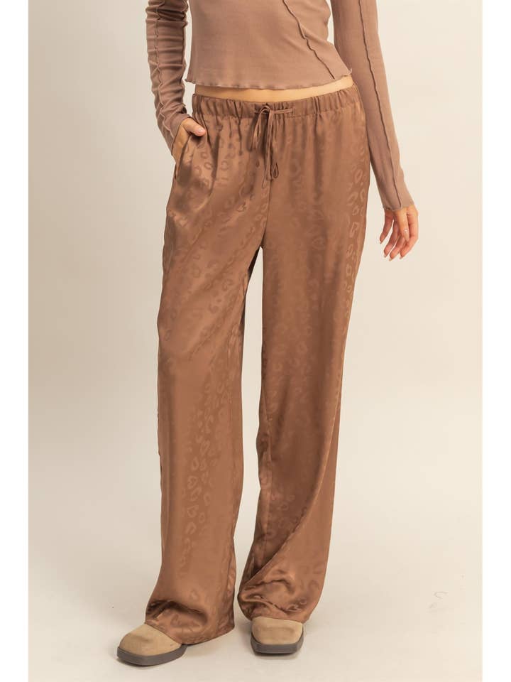 Leopard Print Wide-Leg Drawstring Pants for wholesale by HYFVE