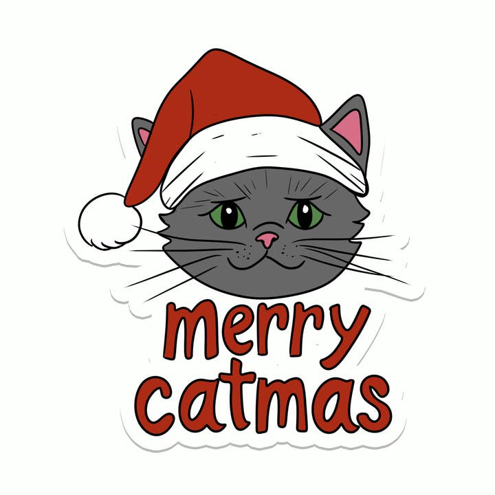 Joyeux Chatmas | Chat | Noël | Autocollant Imperméable | 3" pour la vente par Rebel and Siren Stickers