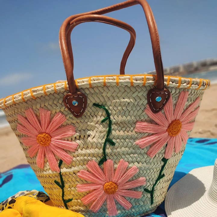 French market bag, Straw bag with leather handle, Beach bag for wholesale by craftberber