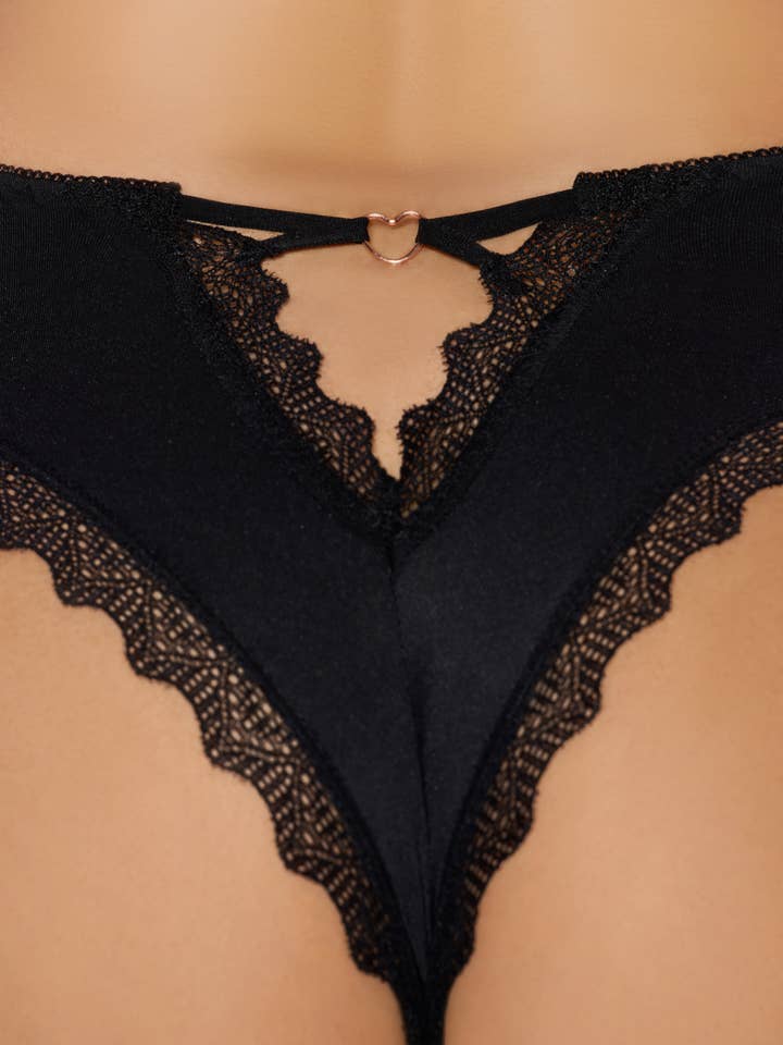 House of Desire - Wholesale Underwear - Women's - VERA MICRO & LACE HEART CHARM CHEEKY