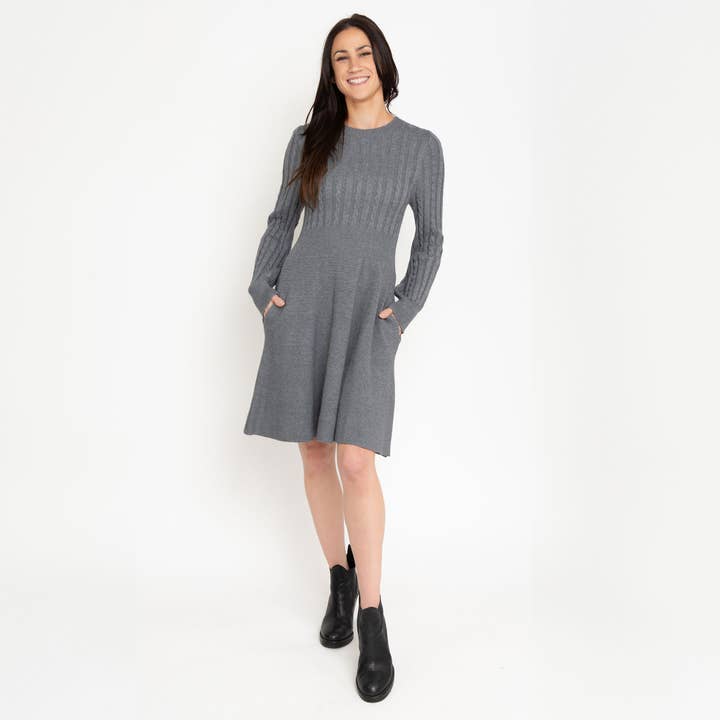 Elsie & Zoey - Wholesale Dress - Women's - Sheena Crew Neck Cable Knit Long Sleeve Sweater Dress2