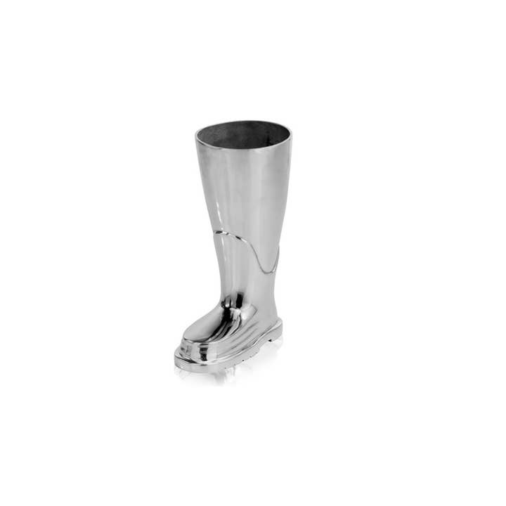 HomeRoots - Wholesale Sculpture - 16" Silver Buffed Aluminum Firefighter Boot Umbrella Stand Sculpture4