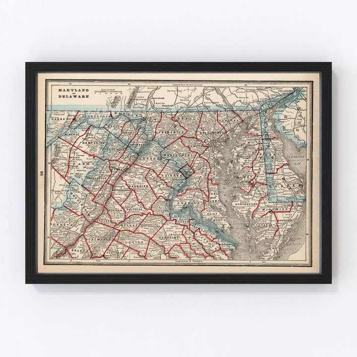 Vintage Map of Maryland, Delaware 1893 for wholesale by Ted's Vintage Art