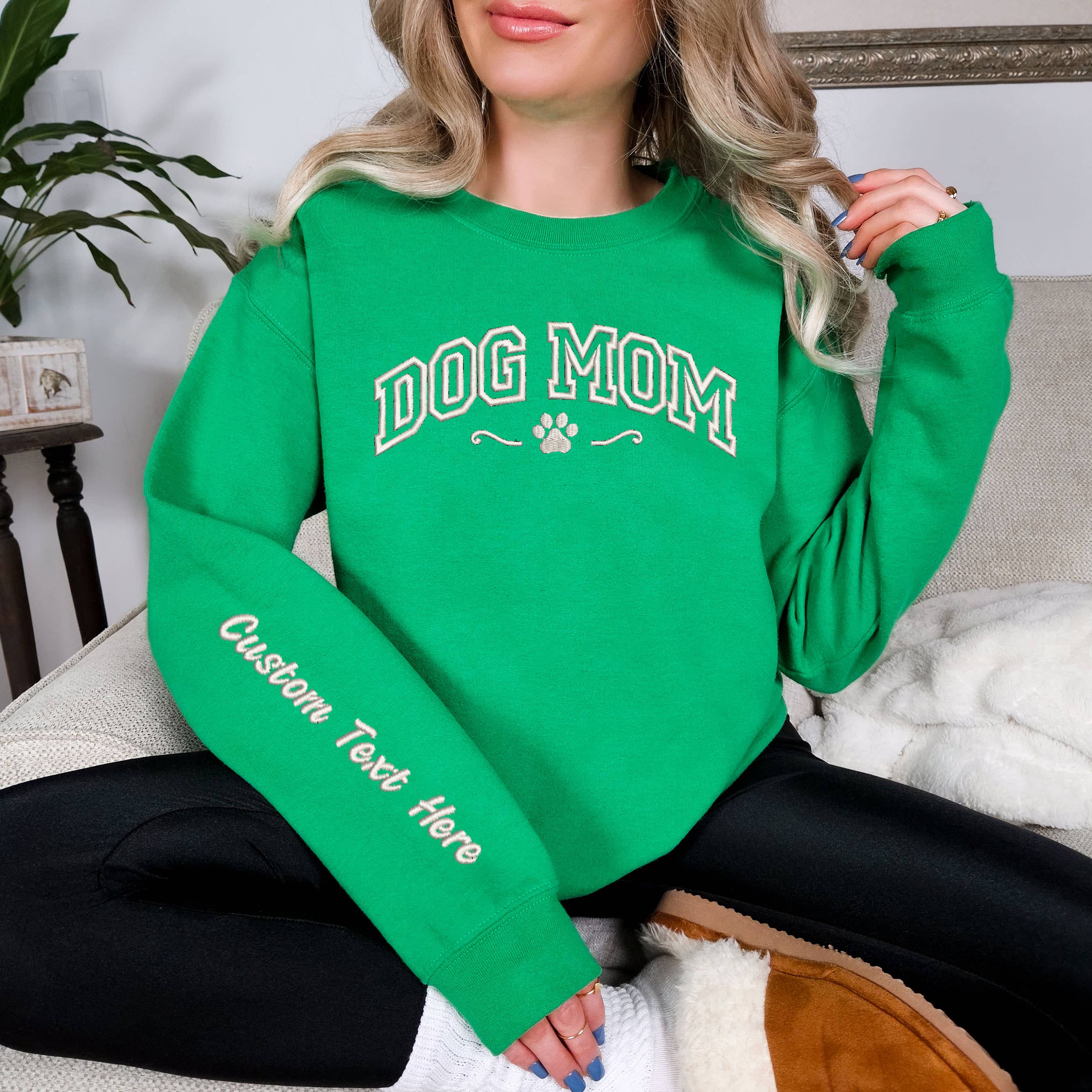 One Nine - Vendita all'ingrosso Felpa - Donna - Felpe personalizzate con ricamo Dog Mom, testo personalizzato sulla manica8