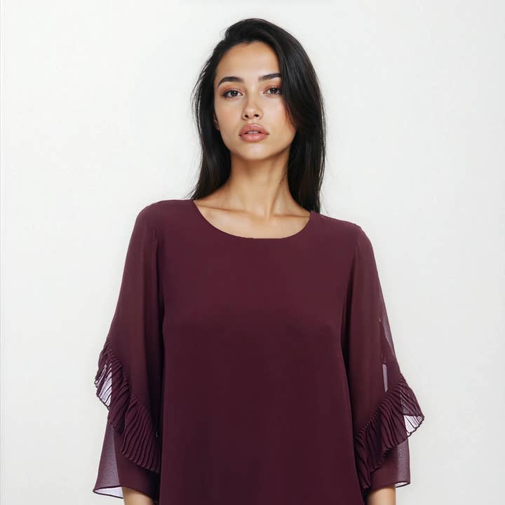 Pleated Ruffle Sleeve Blouse for wholesale by Naked Zebra Rack